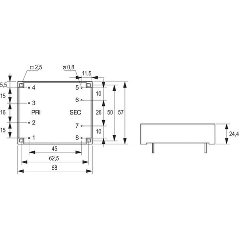 Block FL 14/12, 14 VA low profile PCB transformer 2 x 115 V to