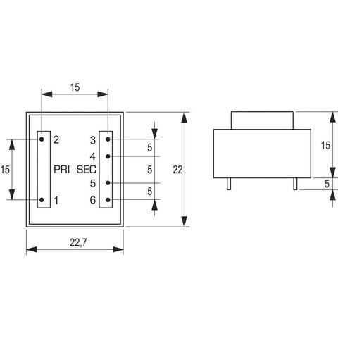 Block VB 0,35/2/9 - PCB Mount Transformer 0.35VAVA 2x9VV 2 x 39