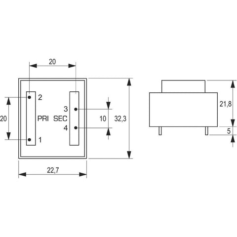 Block VB 1,0/1/24 - PCB Mount Transformer 1VAVA 24VV 41mAmA